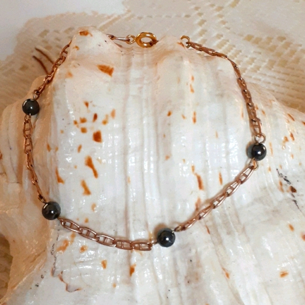 14K Gold Plated Dainty Bracelet with Hematites